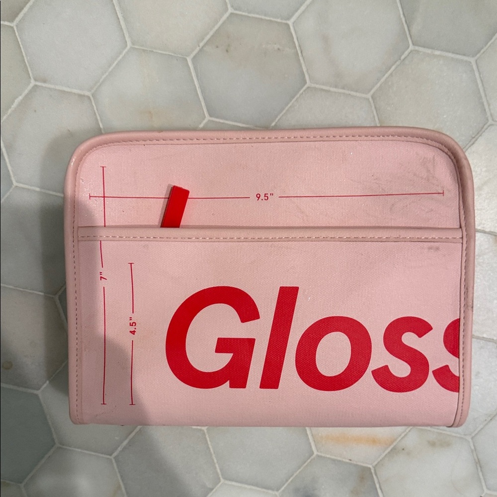 Glossier Pink Pouch with Red Logo
